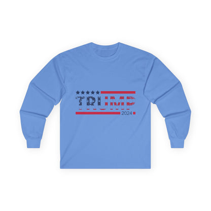 Political Long Sleeve Tee — 'Trump 2024' Flag Front & 'White Skin Right Skin' Back