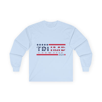 Political Long Sleeve Tee — 'Trump 2024' Flag Front & 'White Skin Right Skin' Back